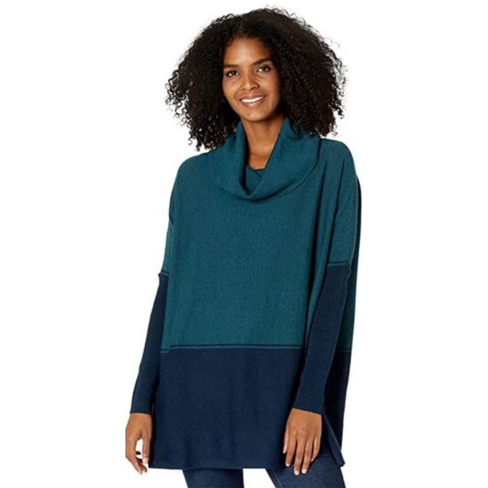 Smartwool Edgewood Poncho Oversized Sweater Tunic Cowl Pullover Green Blue Small